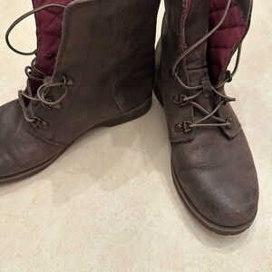 The North Face Dark Brown Combat Boots with Burgundy Lining